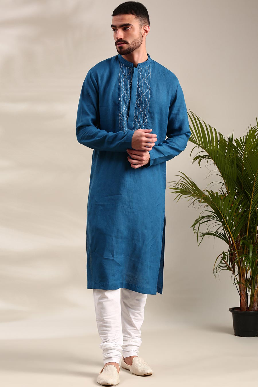 Blue Linen Kurta Set