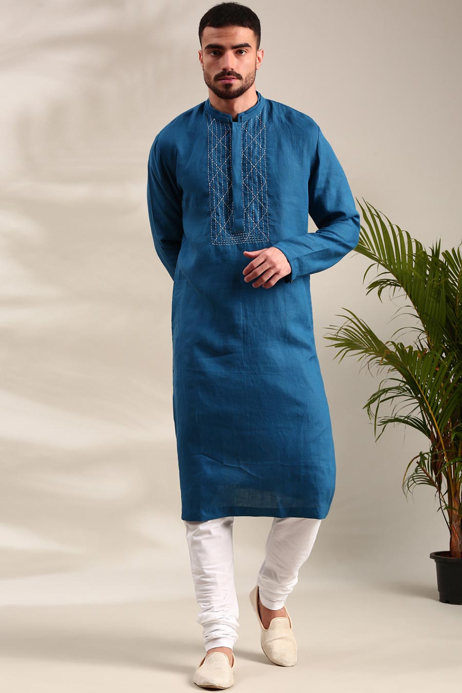 Blue Linen Kurta Set