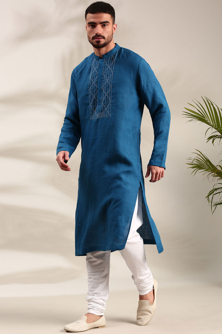 Blue Linen Kurta Set