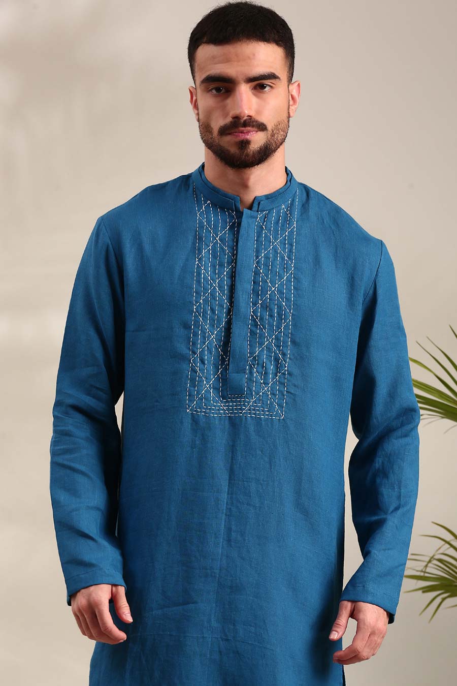 Blue Linen Kurta Set