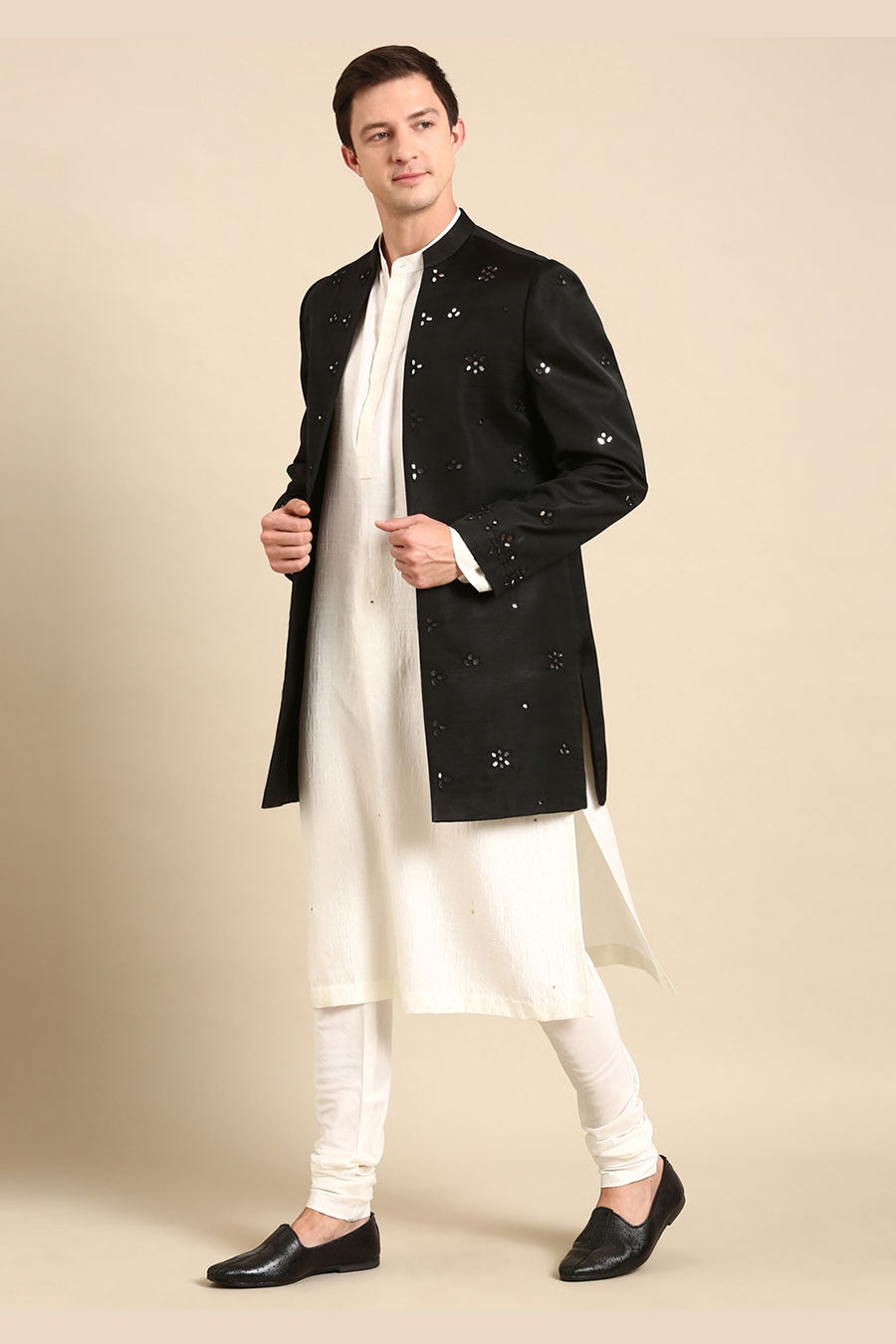 Black Mirror Embroidered Long Open Jacket