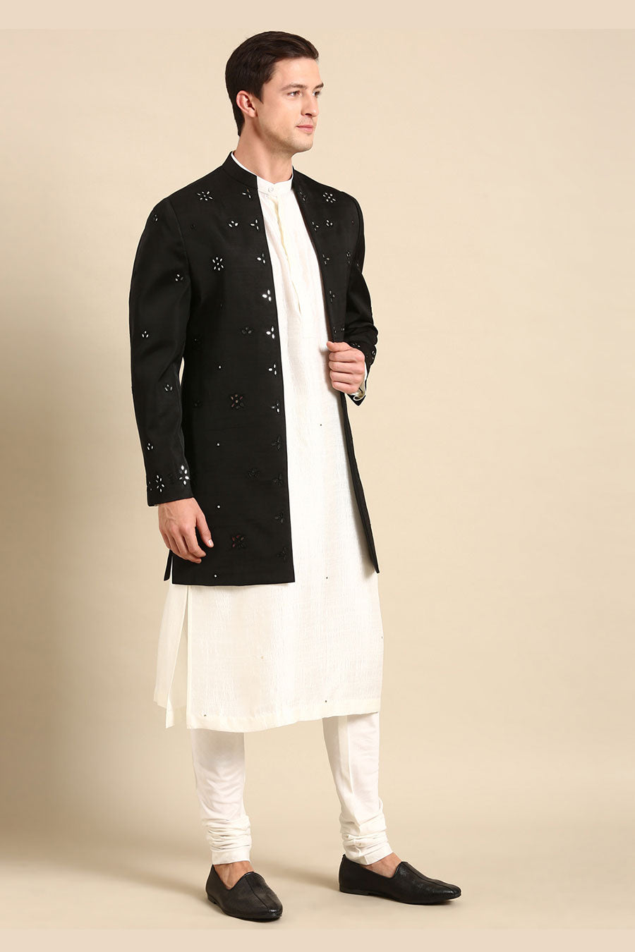 Black Mirror Embroidered Long Open Jacket