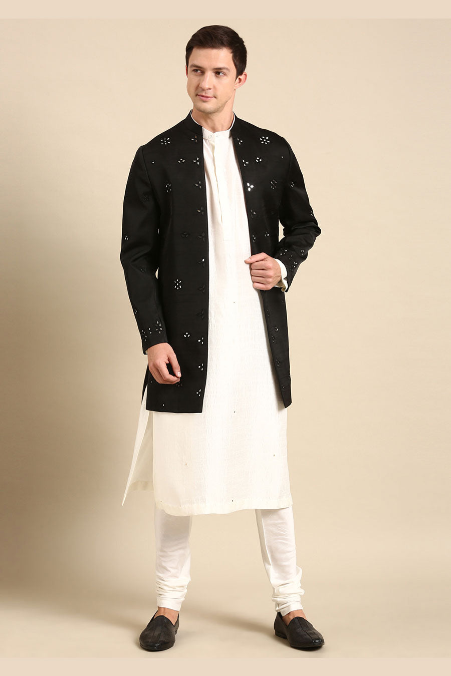 Black Mirror Embroidered Long Open Jacket