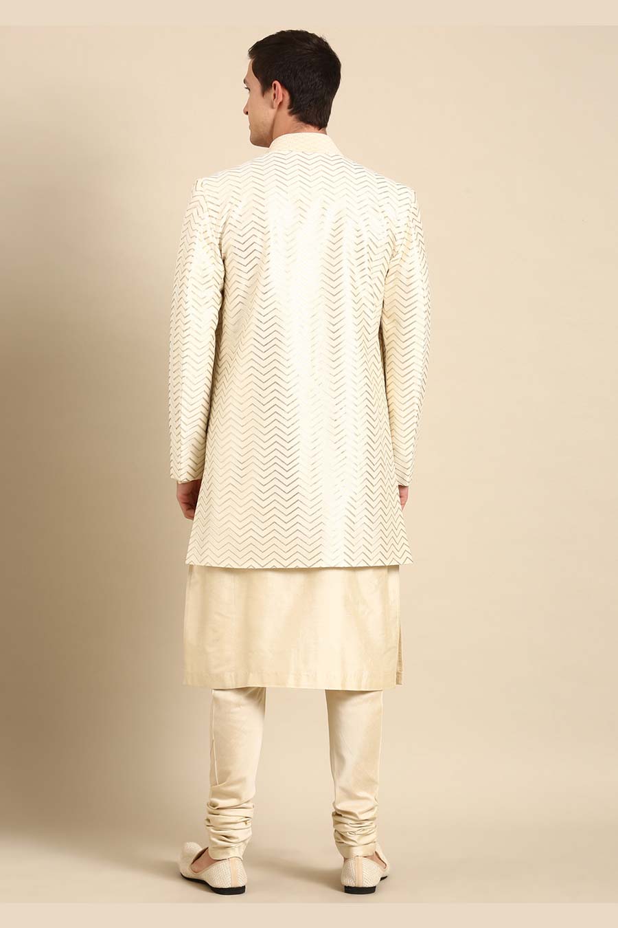 Ivory Chanderi Silk Long Open Jacket