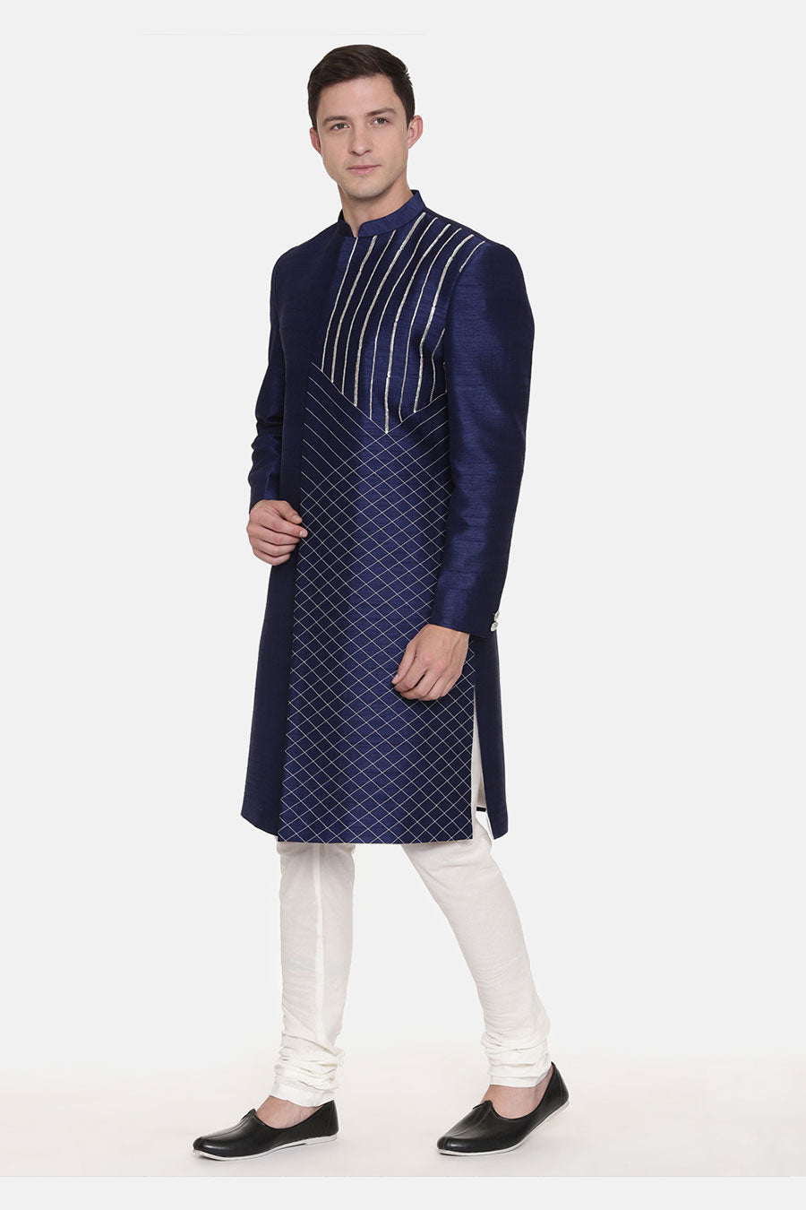 Navy Blue Embroidered Sherwani Set