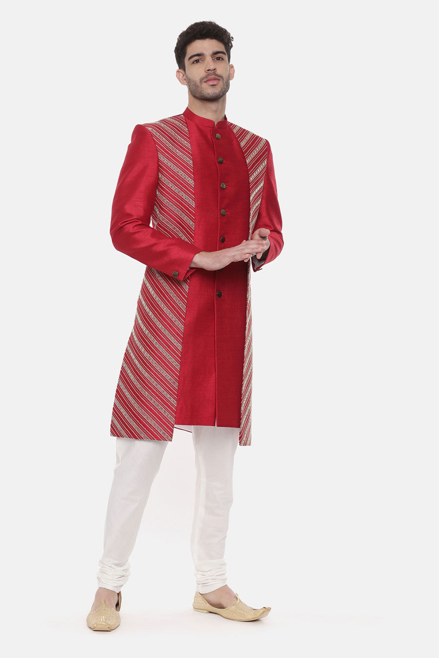 Red Double-Layer Embroireded Sherwani Set