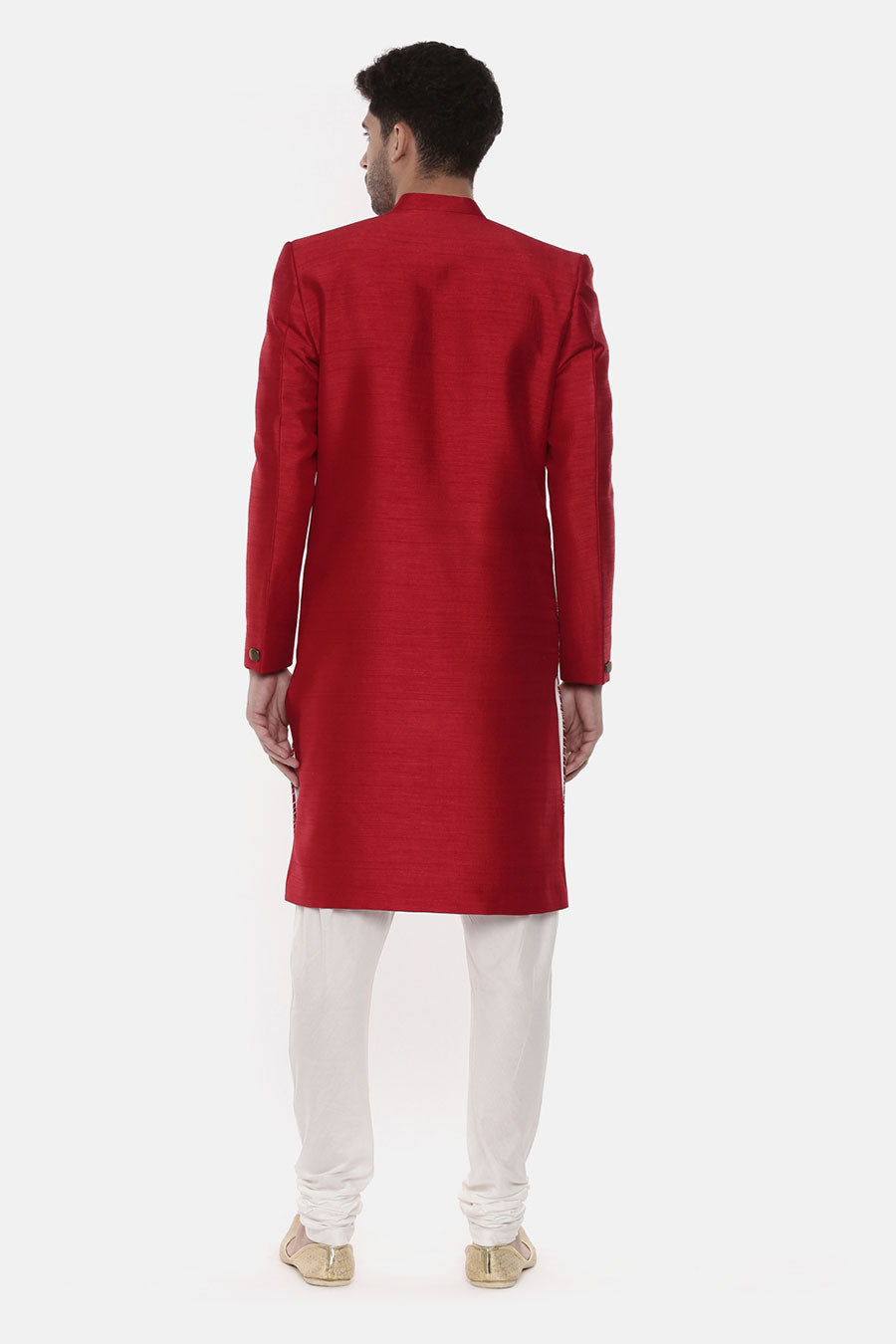 Red Double-Layer Embroireded Sherwani Set