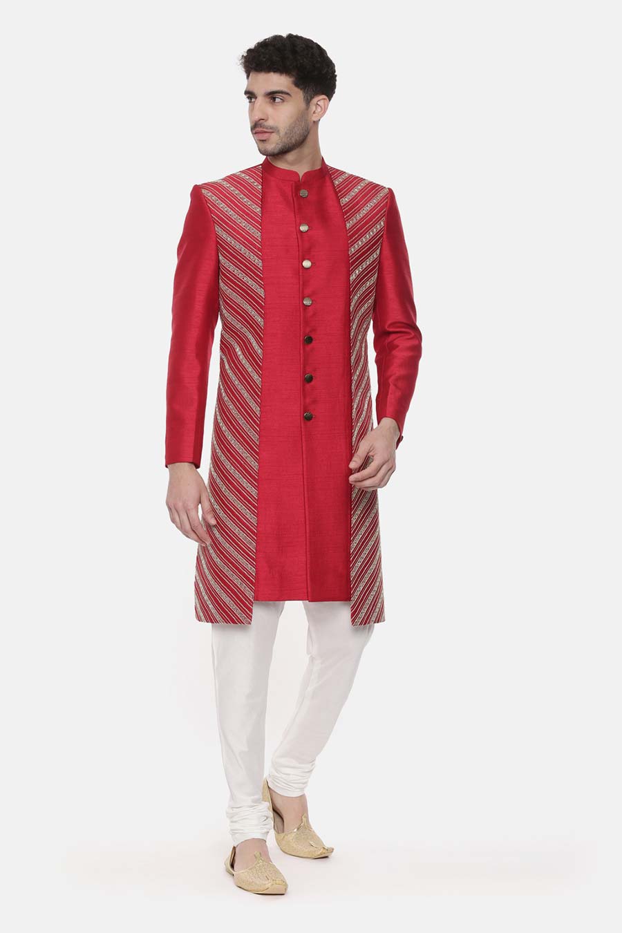 Red Double-Layer Embroireded Sherwani Set