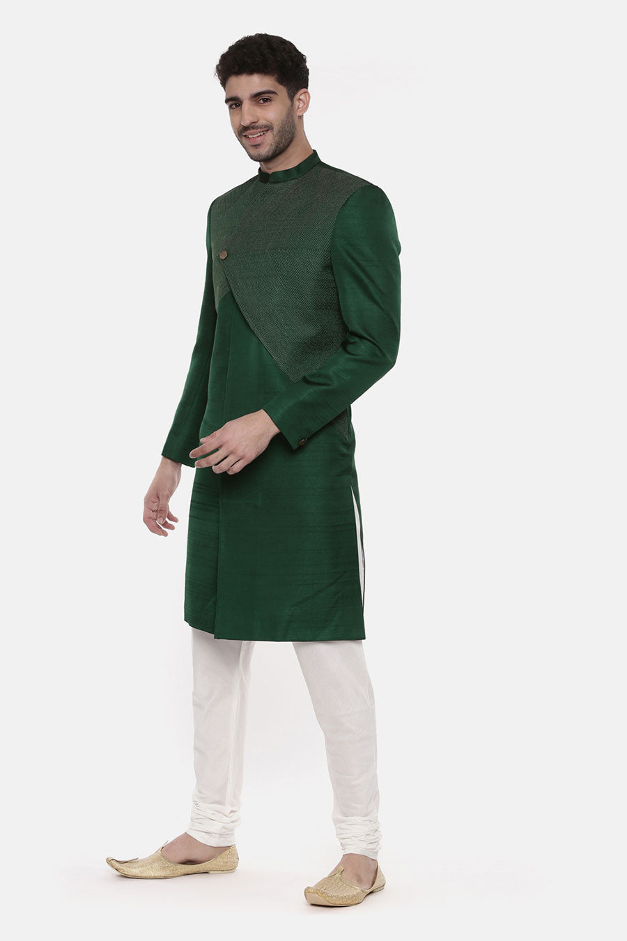 Green Stitch Detailed Sherwani Set