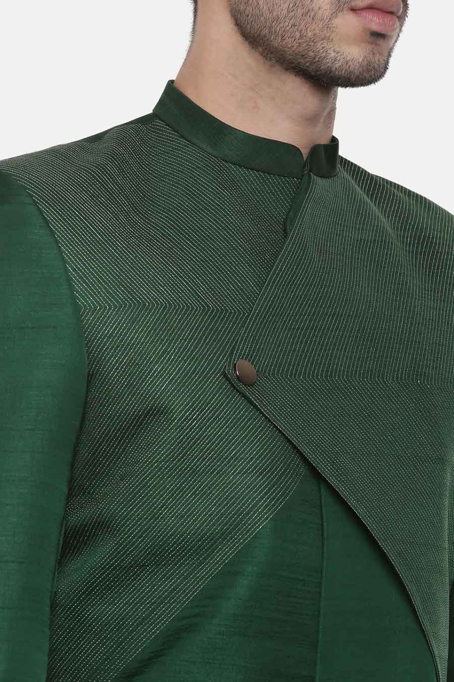 Green Stitch Detailed Sherwani Set