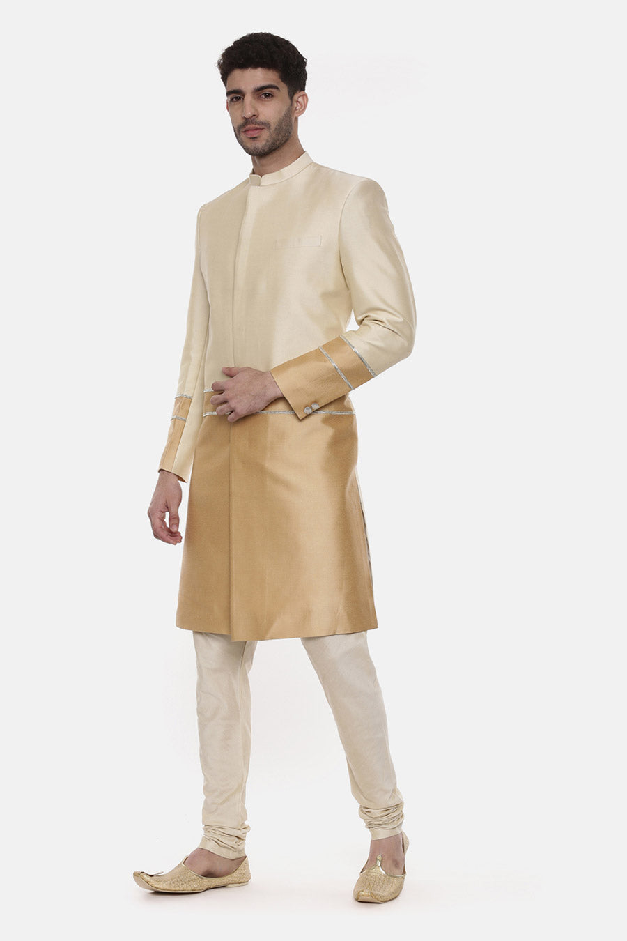 Gold & Beige Embellished Sherwani Set