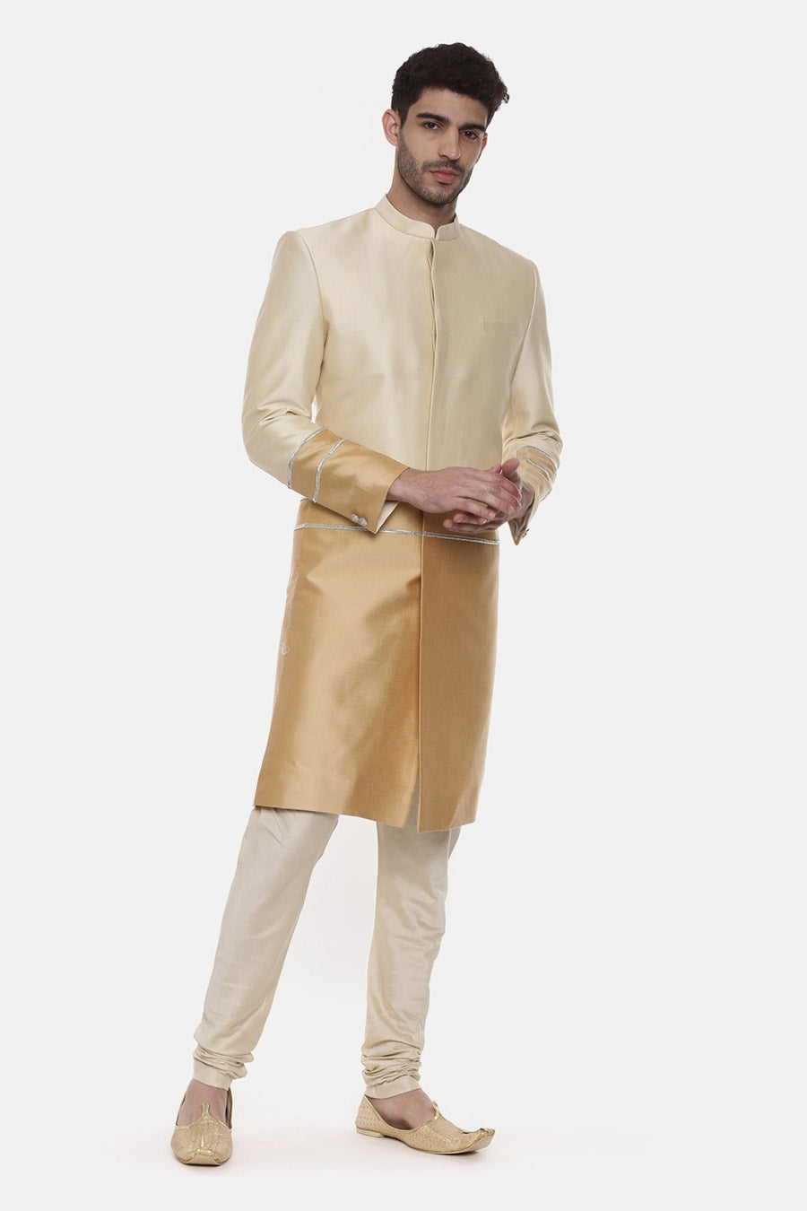 Gold & Beige Embellished Sherwani Set