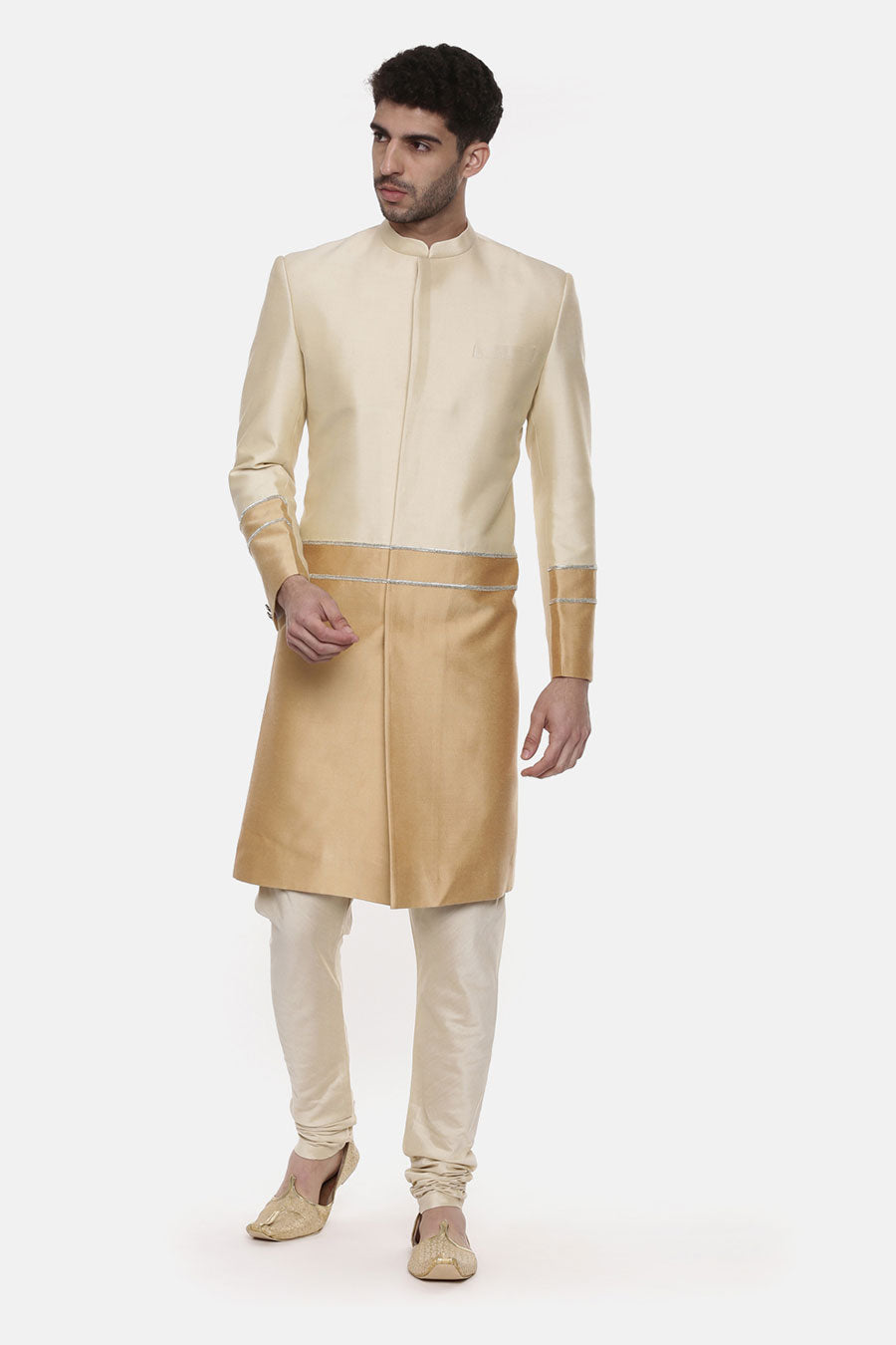 Gold & Beige Embellished Sherwani Set