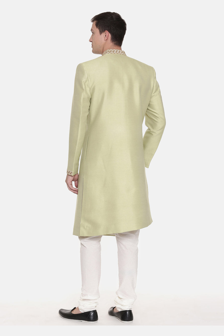 Pista Green Pleated Sherwani Set