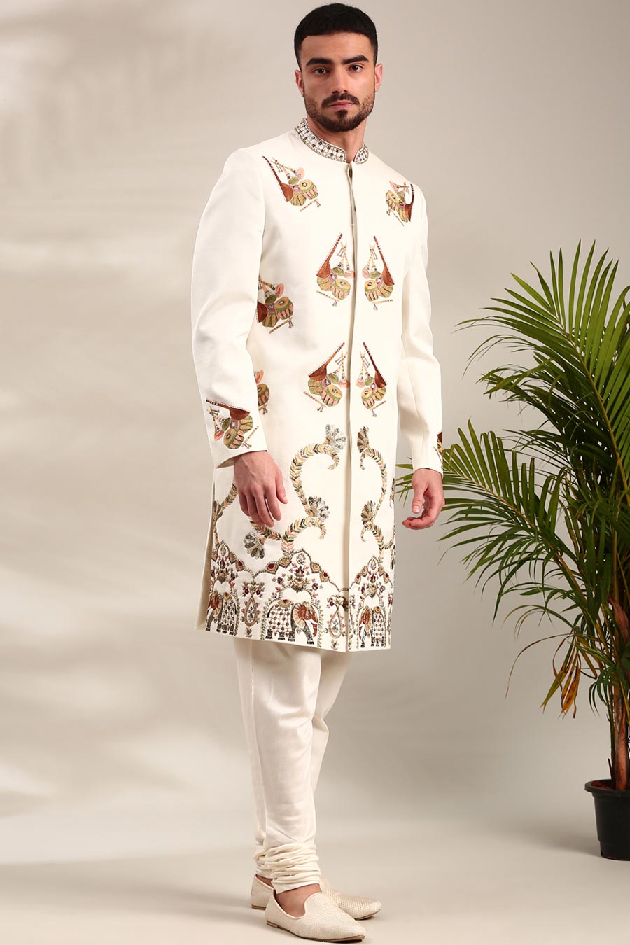 Ivory Embroidered Sherwani Set