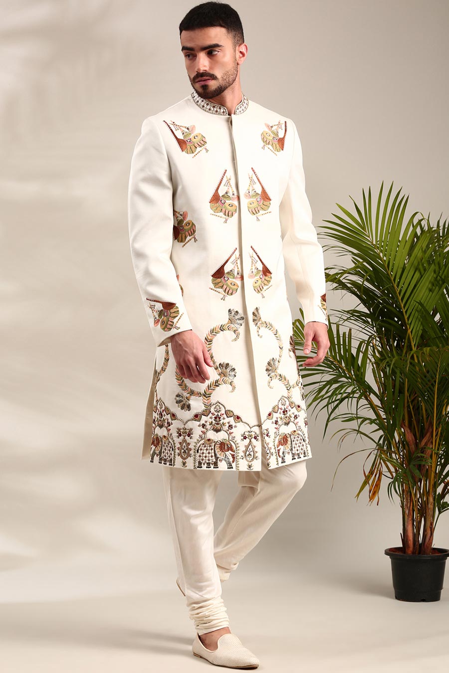 Ivory Embroidered Sherwani Set