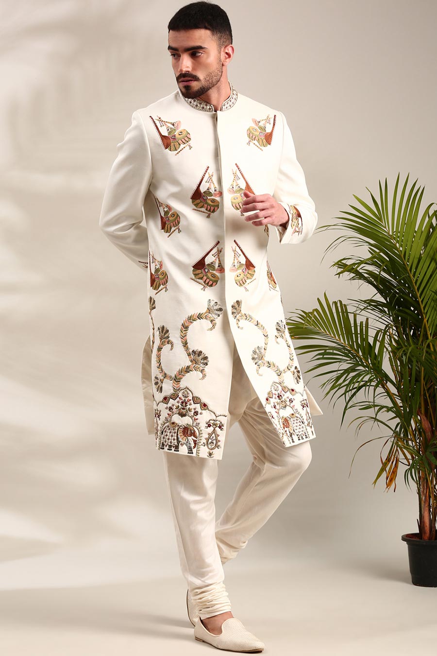 Ivory Embroidered Sherwani Set