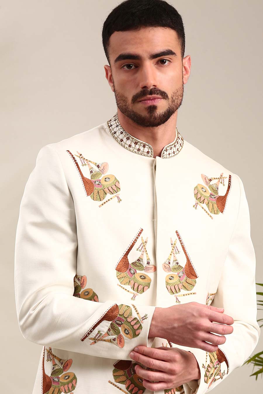 Ivory Embroidered Sherwani Set