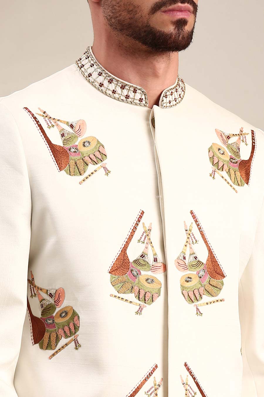 Ivory Embroidered Sherwani Set