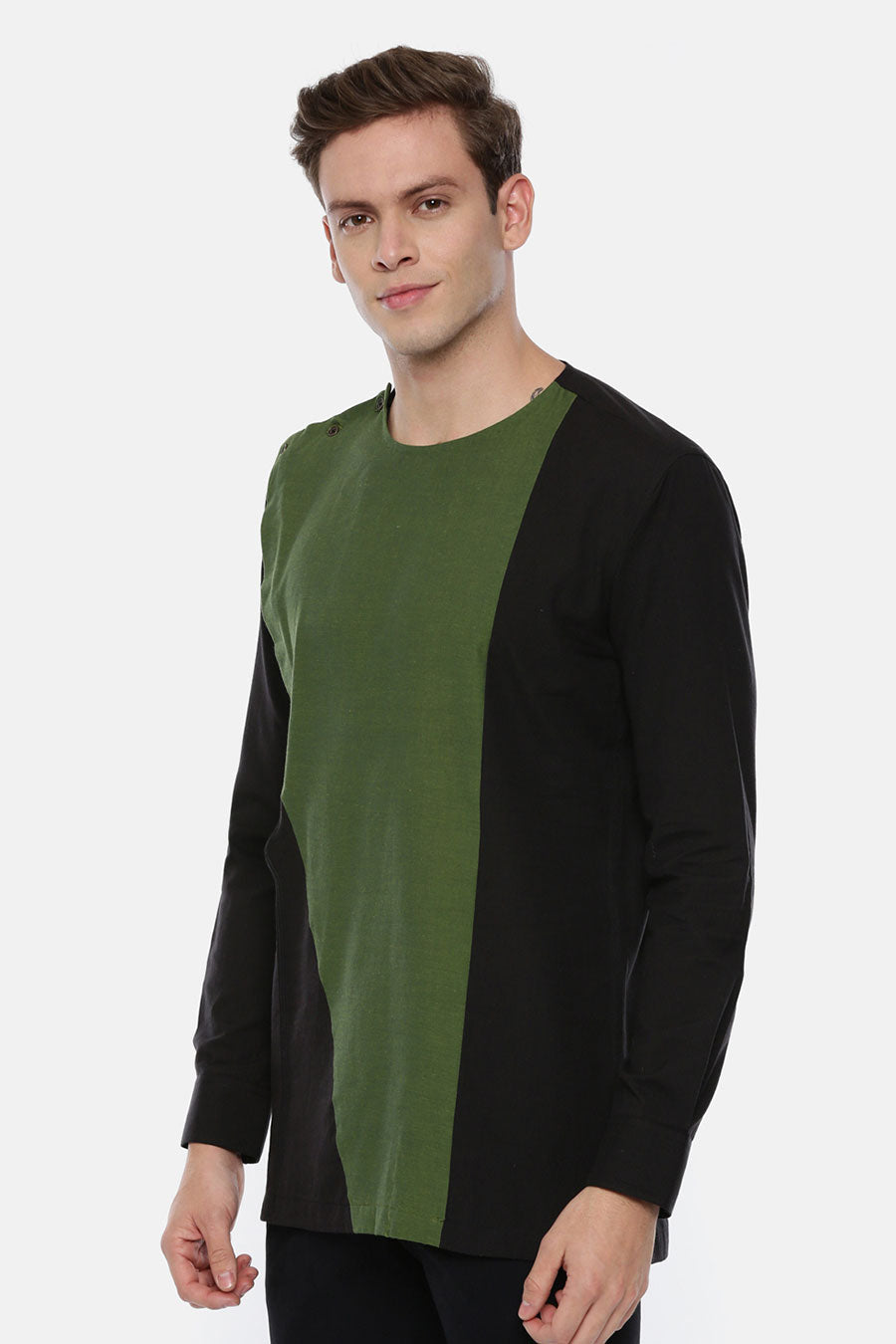 Black Green Panelled Short Kurta