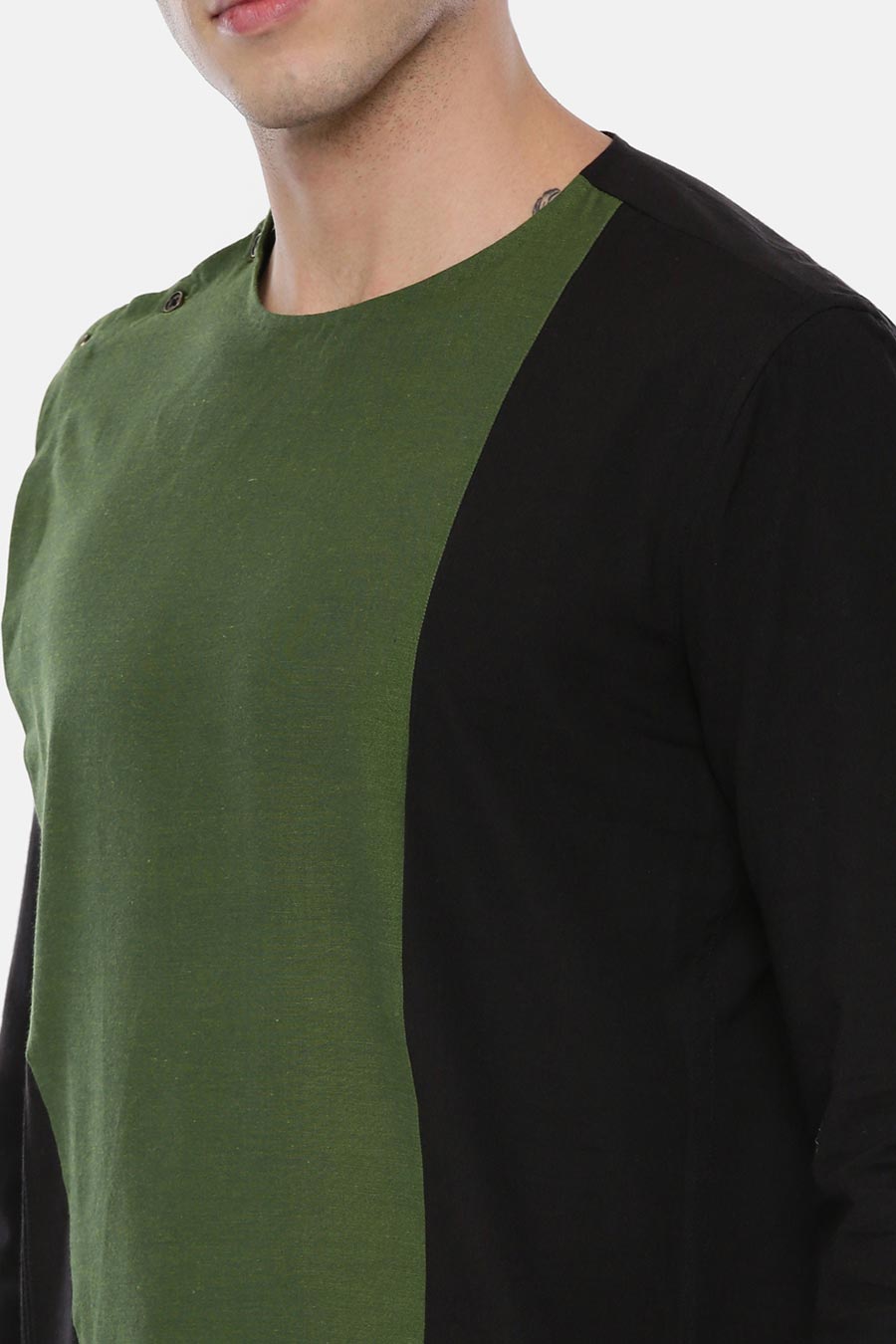 Black Green Panelled Short Kurta