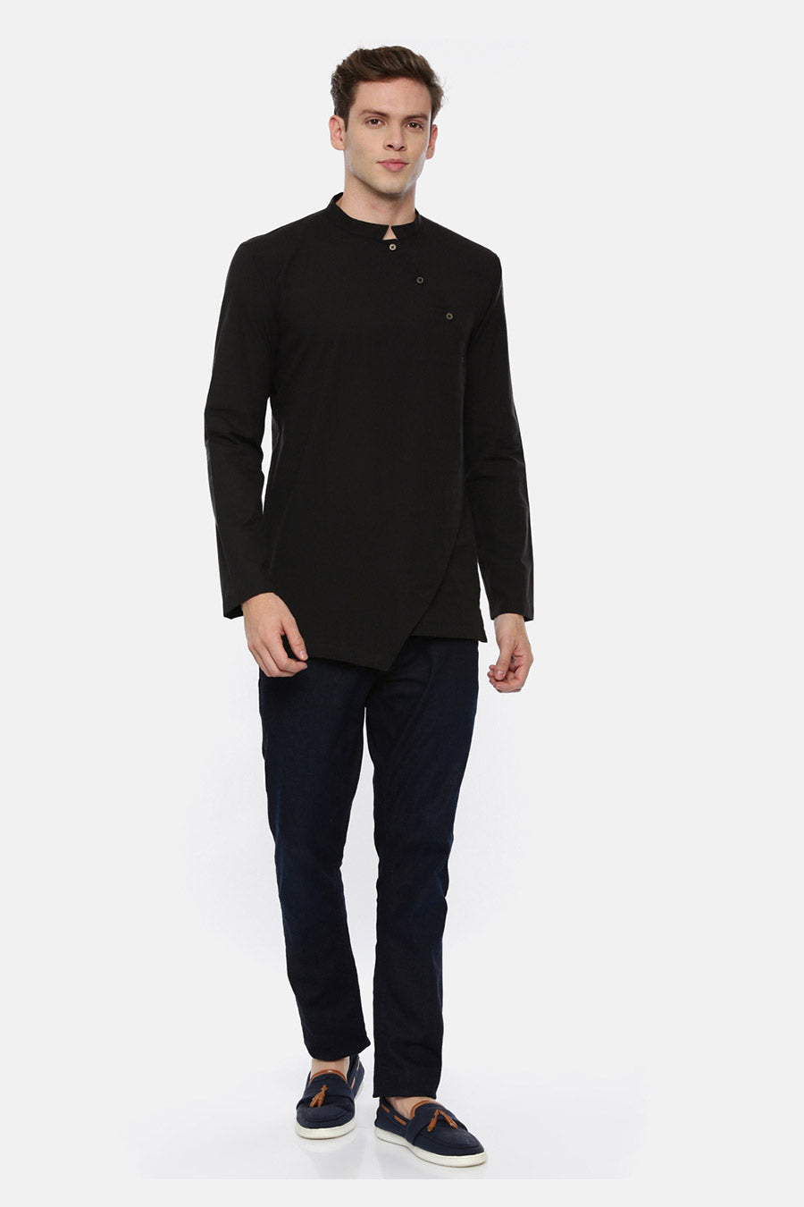 Black Panelled Short Kurta