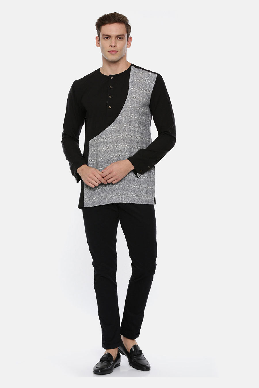 Black Printed Panel Short Kurta