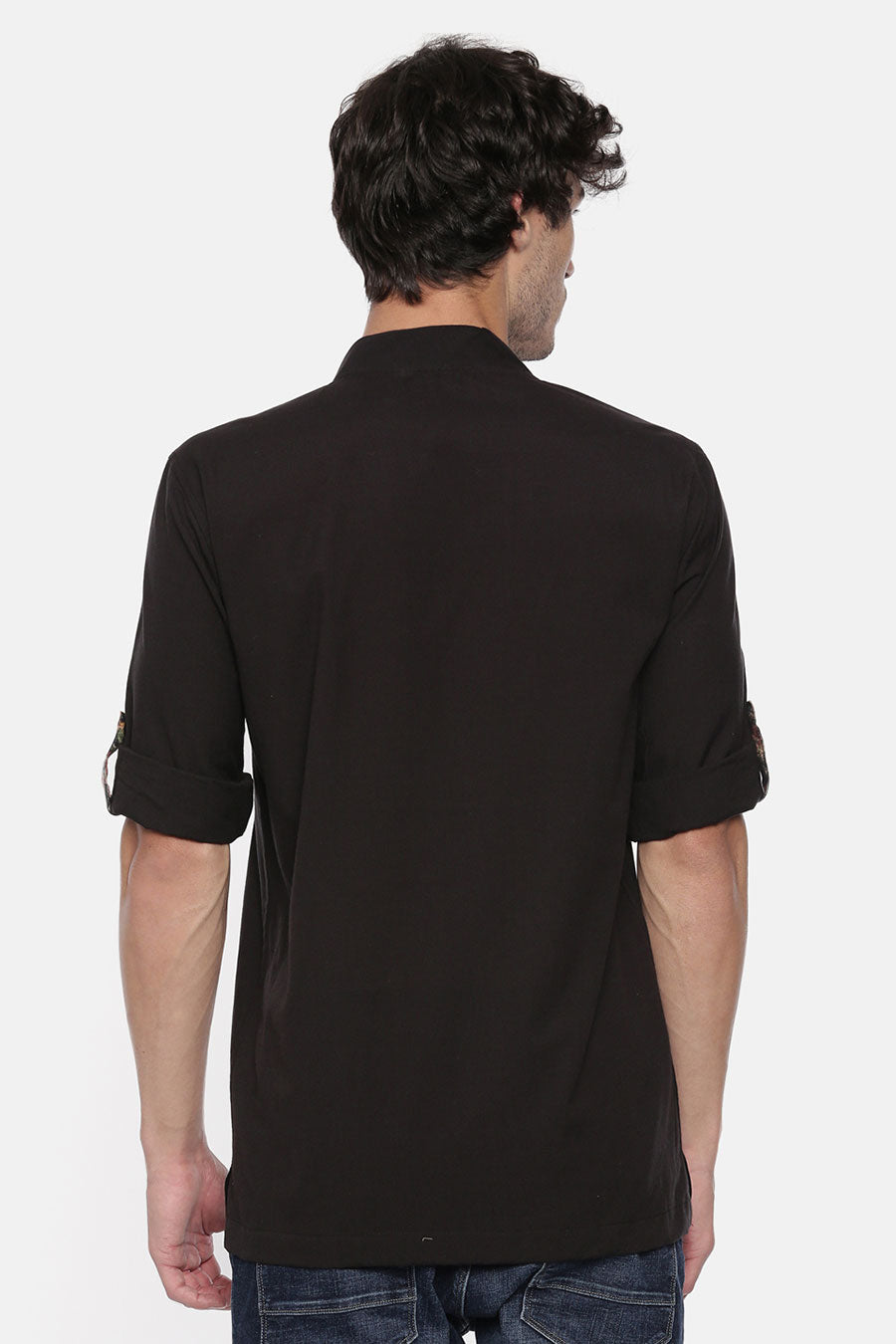 Black Low-Cut Collar Short Kurta
