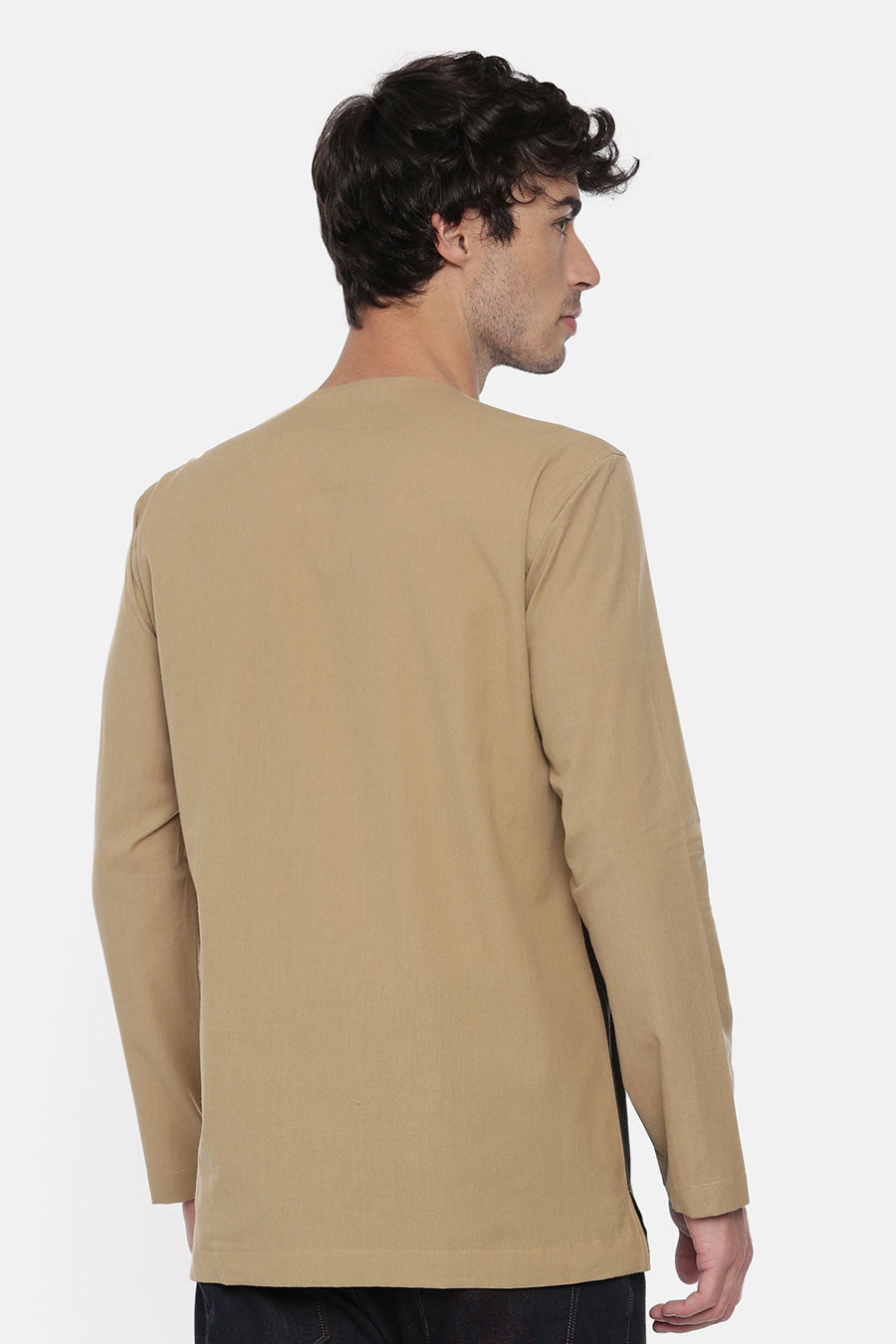 Khaki Black Panelled Short Kurta