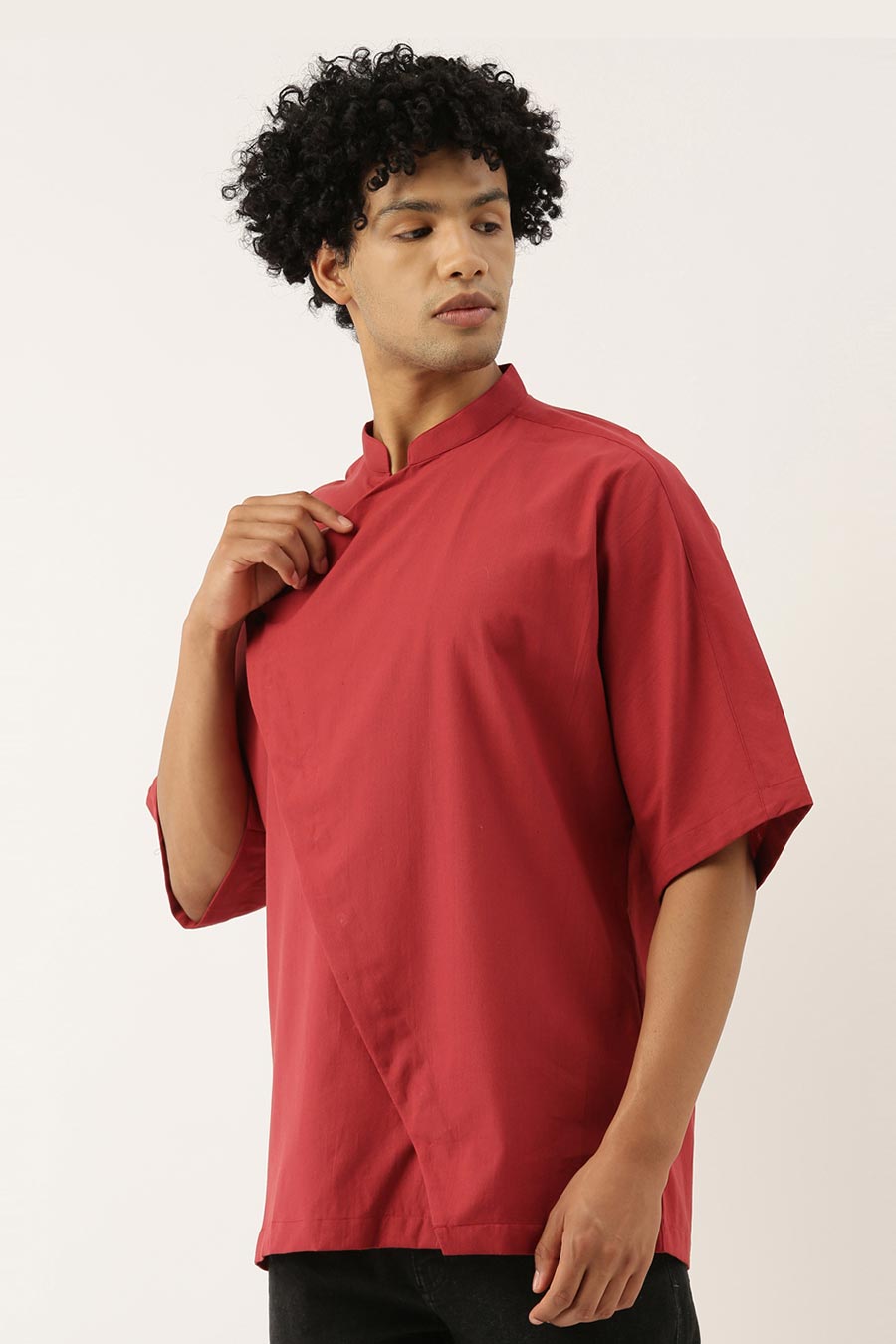 Red Overlap Short Kurta