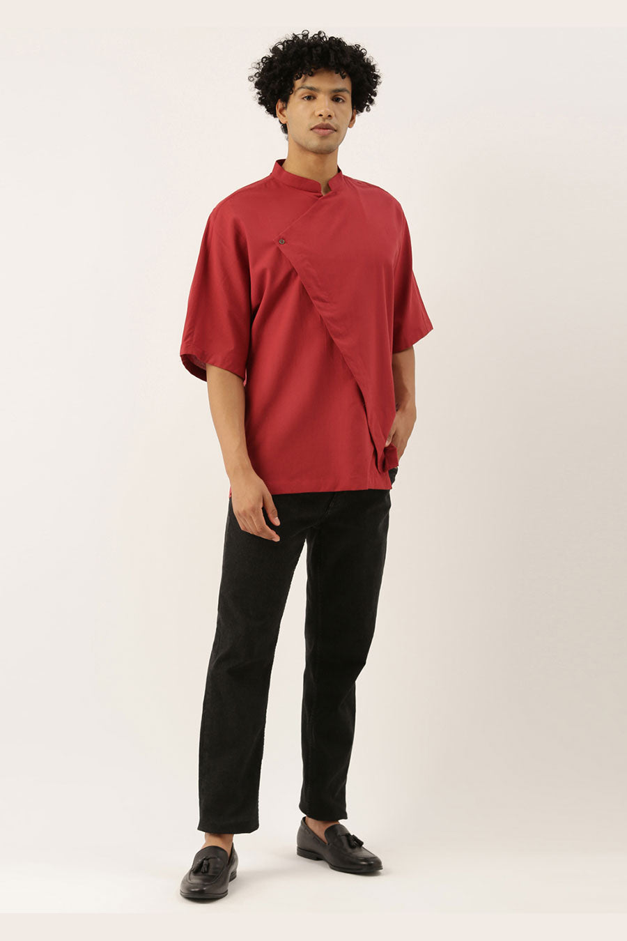 Red Overlap Short Kurta