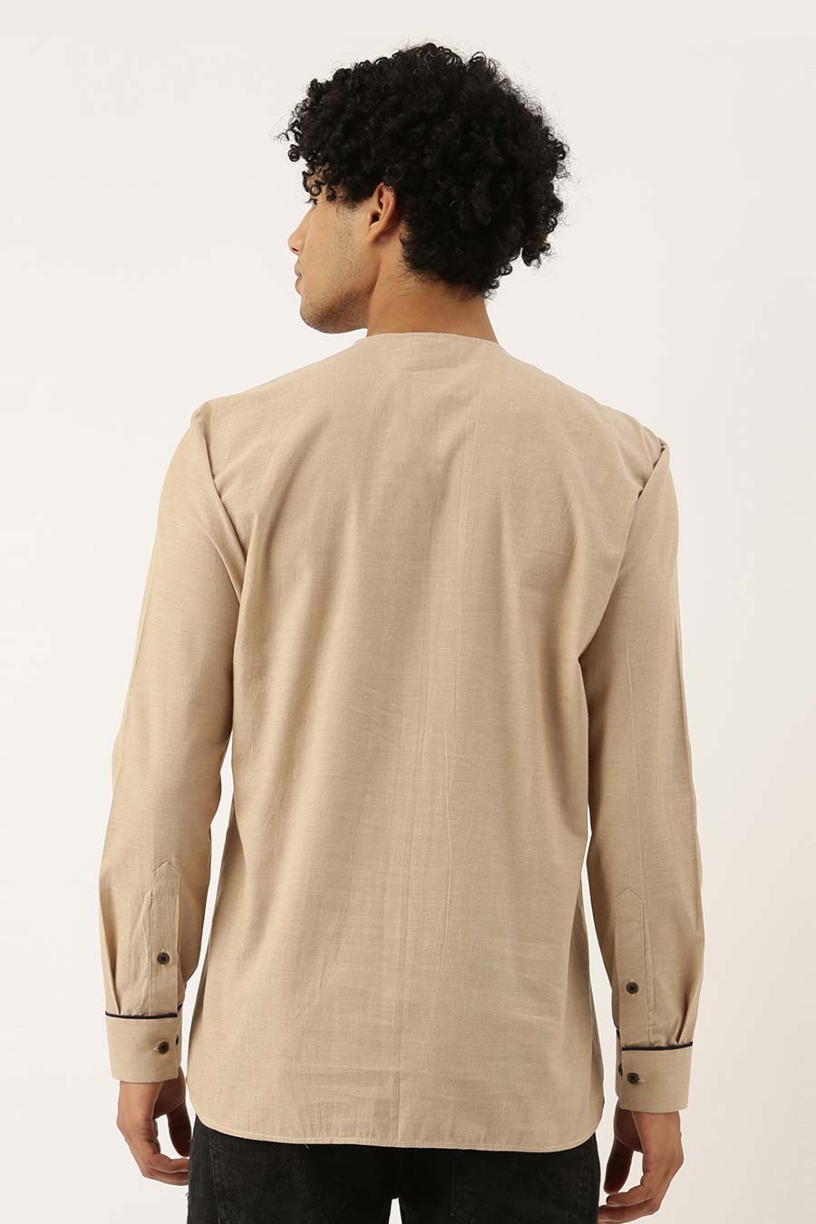 Beige Blue Piping Short Kurta