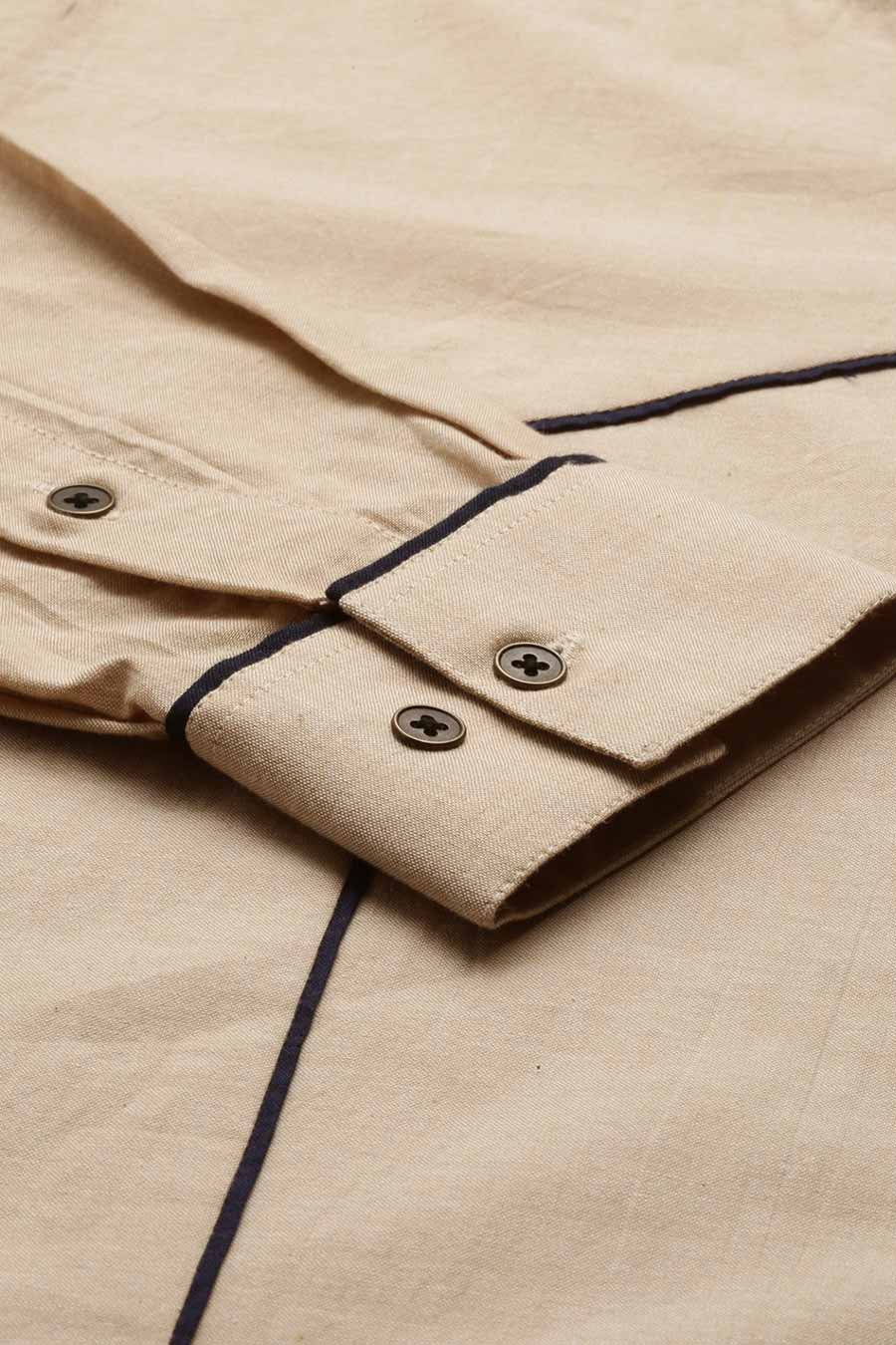 Beige Blue Piping Short Kurta