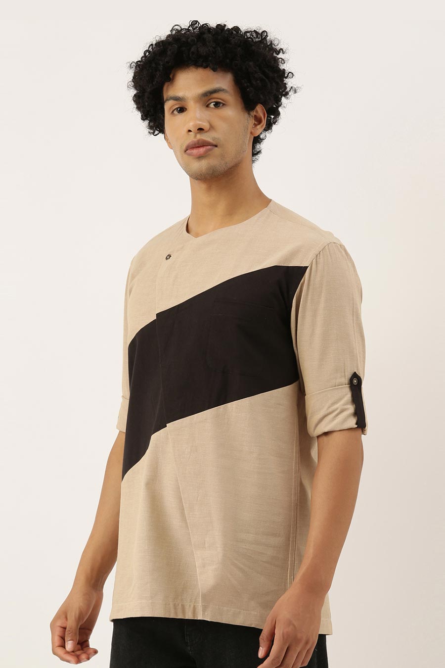 Beige & Black Short Kurta