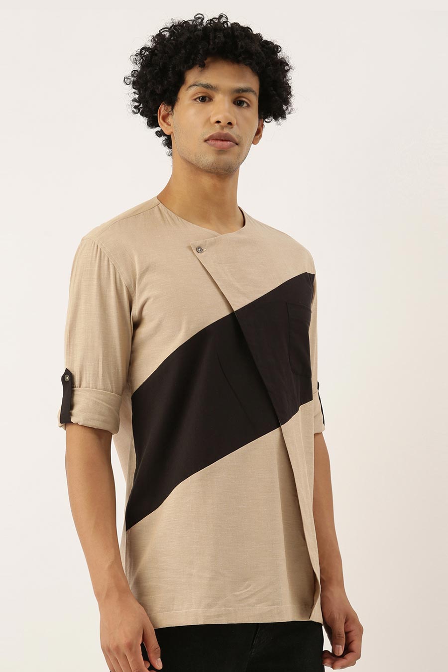 Beige & Black Short Kurta