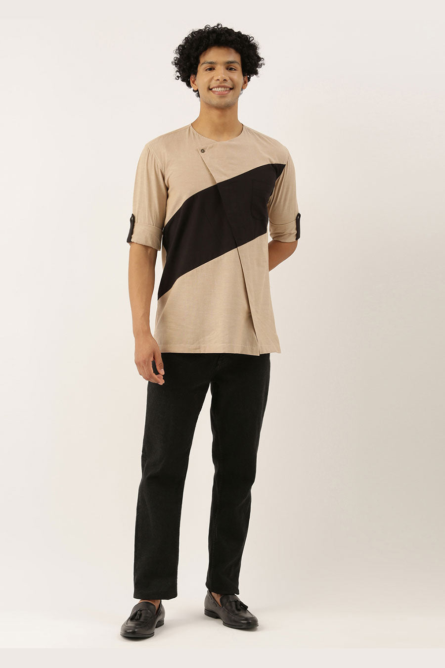 Beige & Black Short Kurta