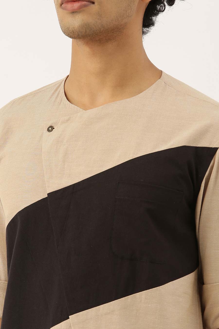 Beige & Black Short Kurta