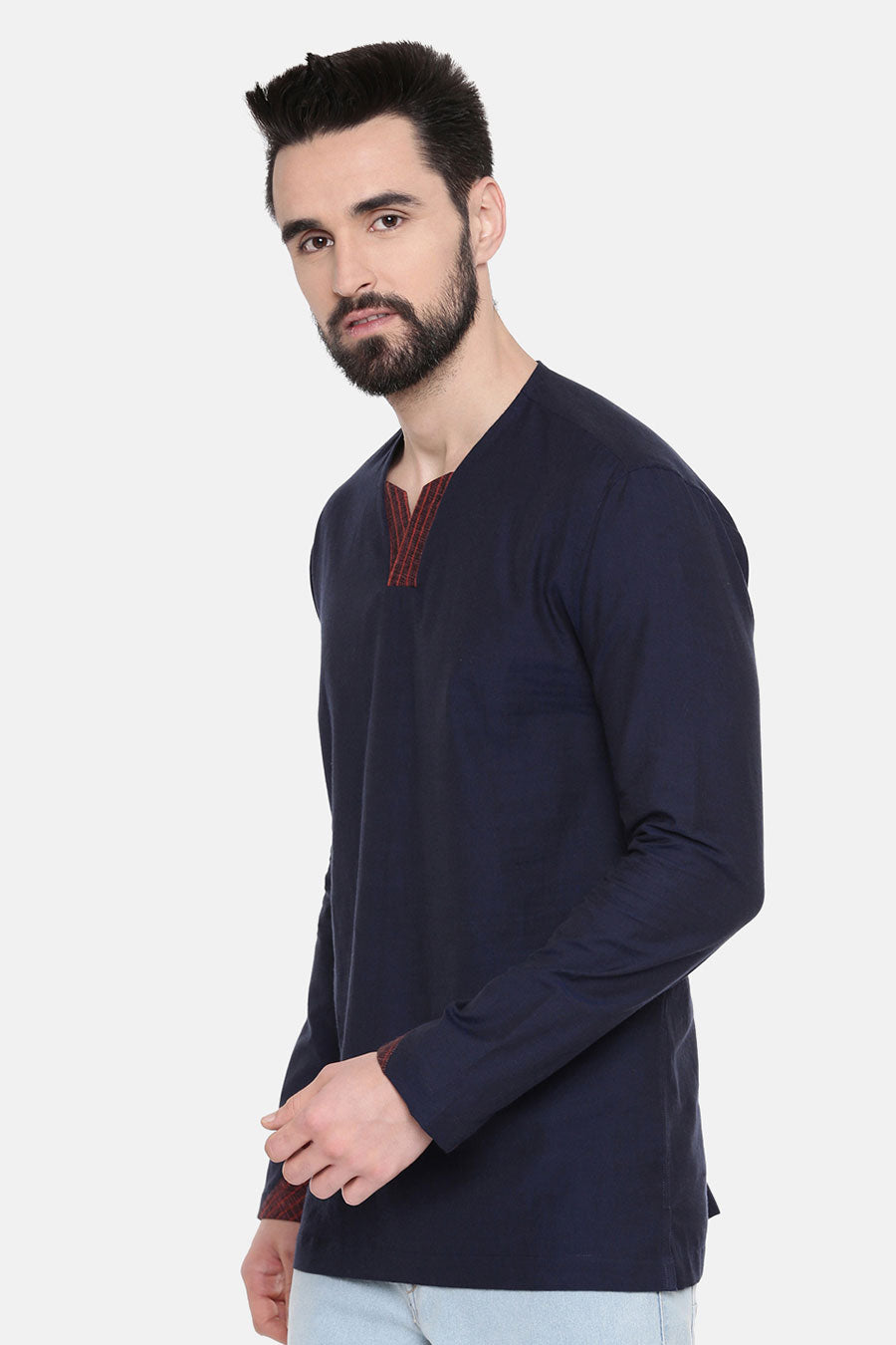 Blue Cotton Short Kurta