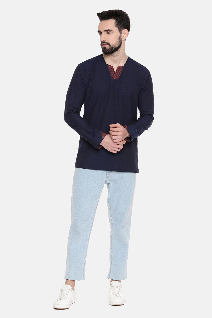 Blue Cotton Short Kurta