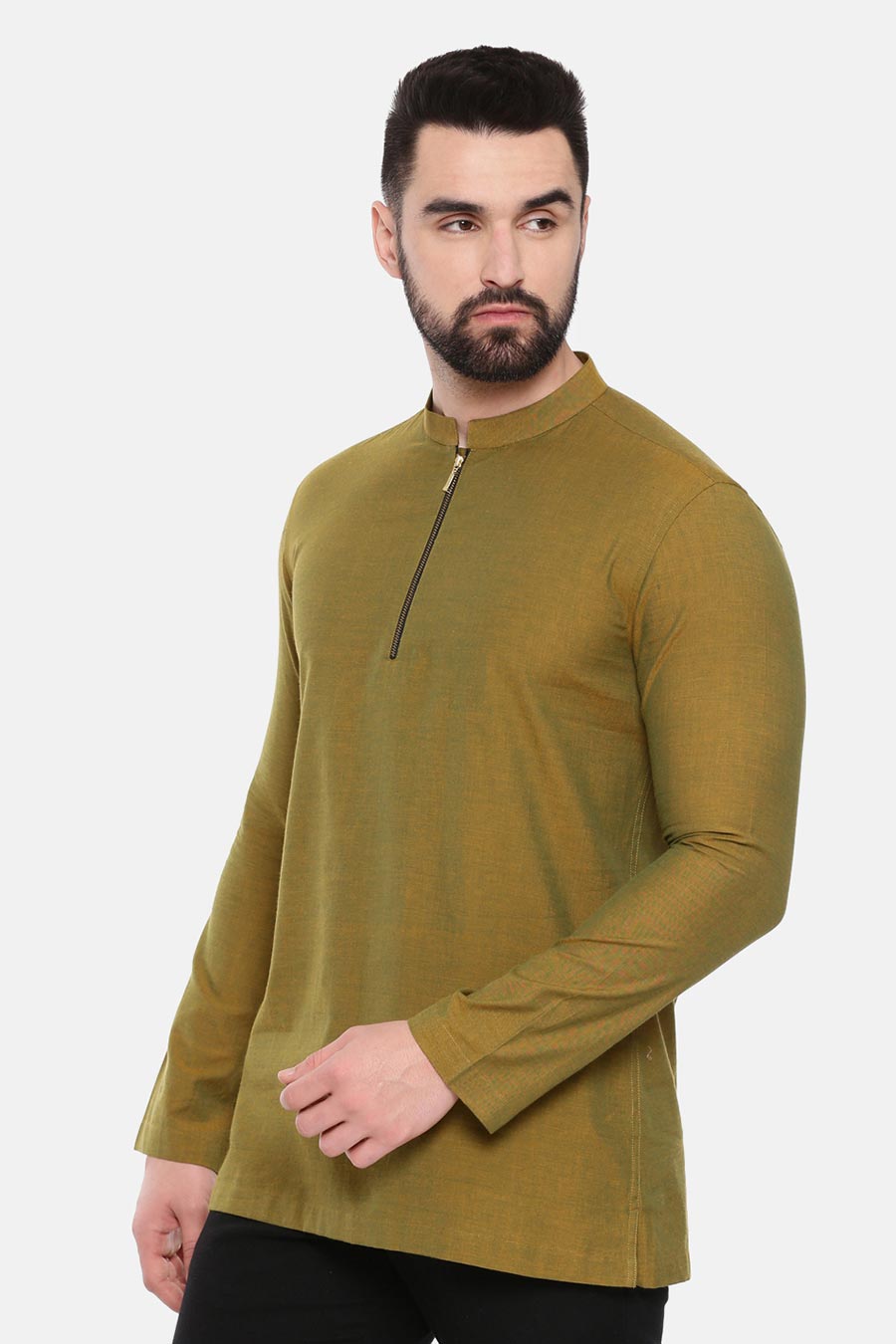 Mustard Green Zipper Short Kurta