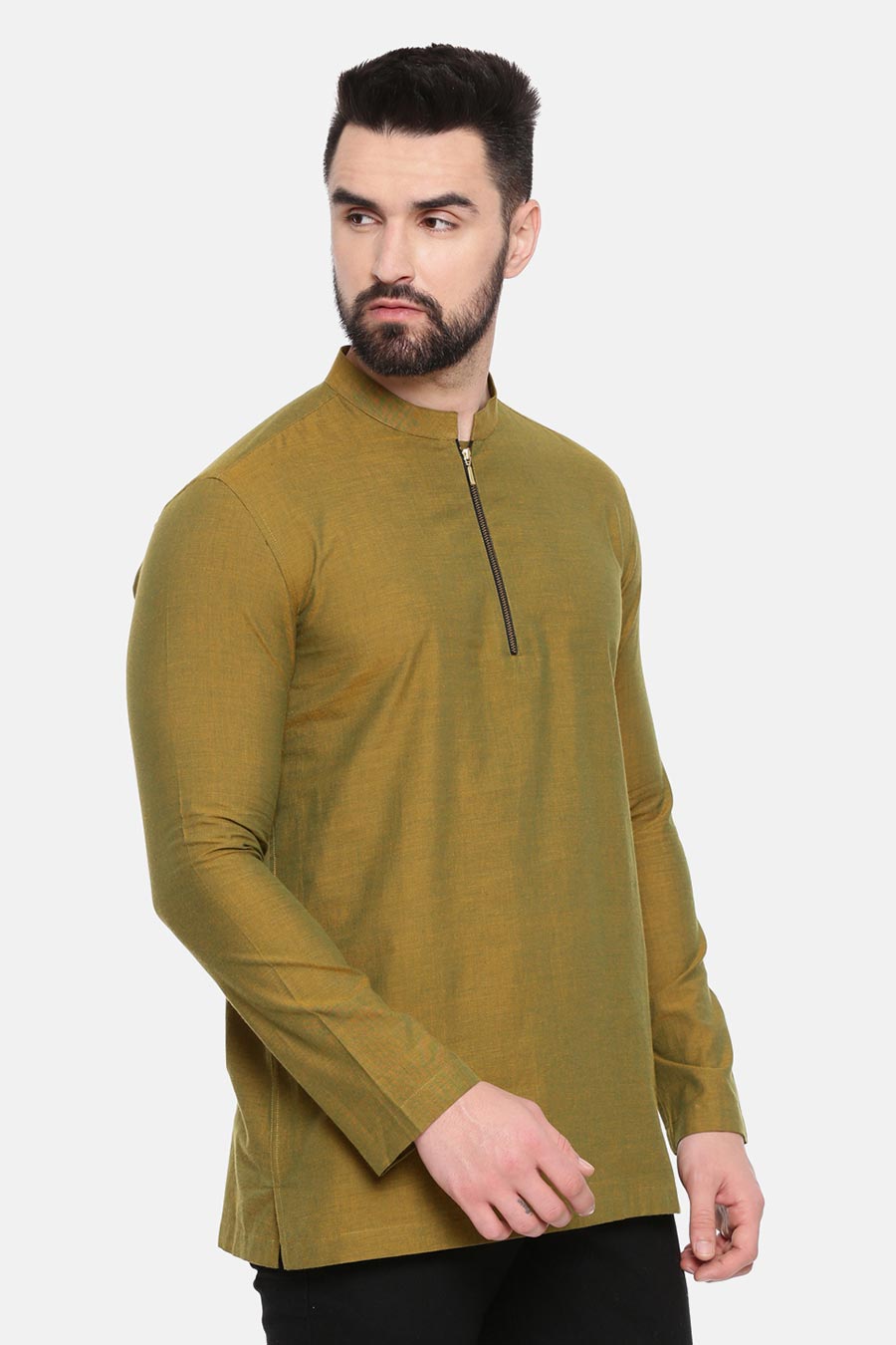 Mustard Green Zipper Short Kurta