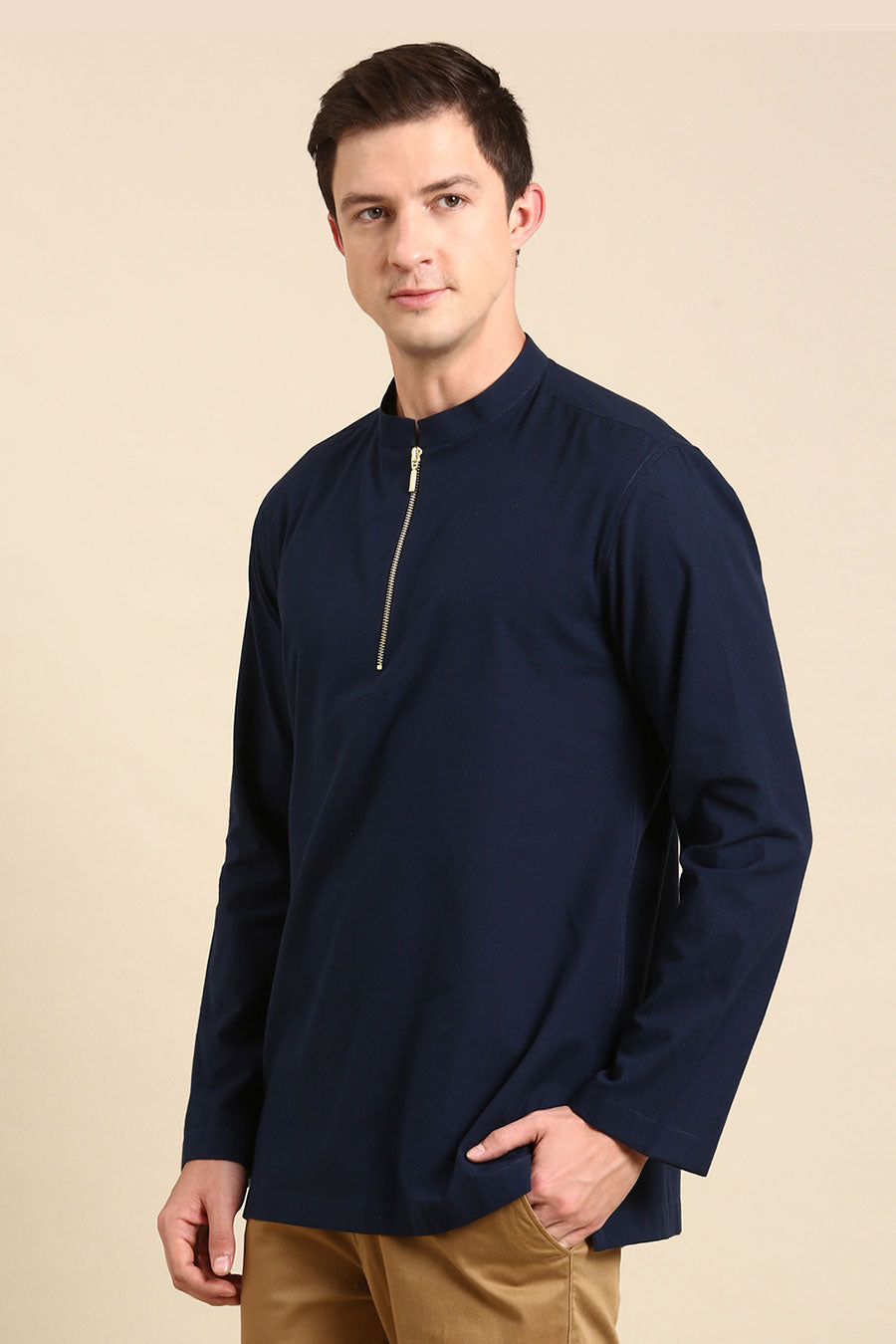 Navy Blue Zipper Short Kurta