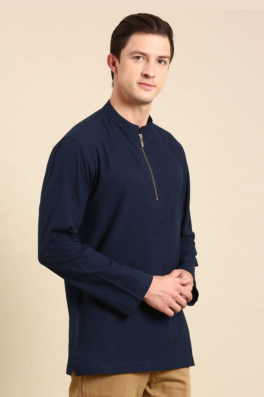 Navy Blue Zipper Short Kurta