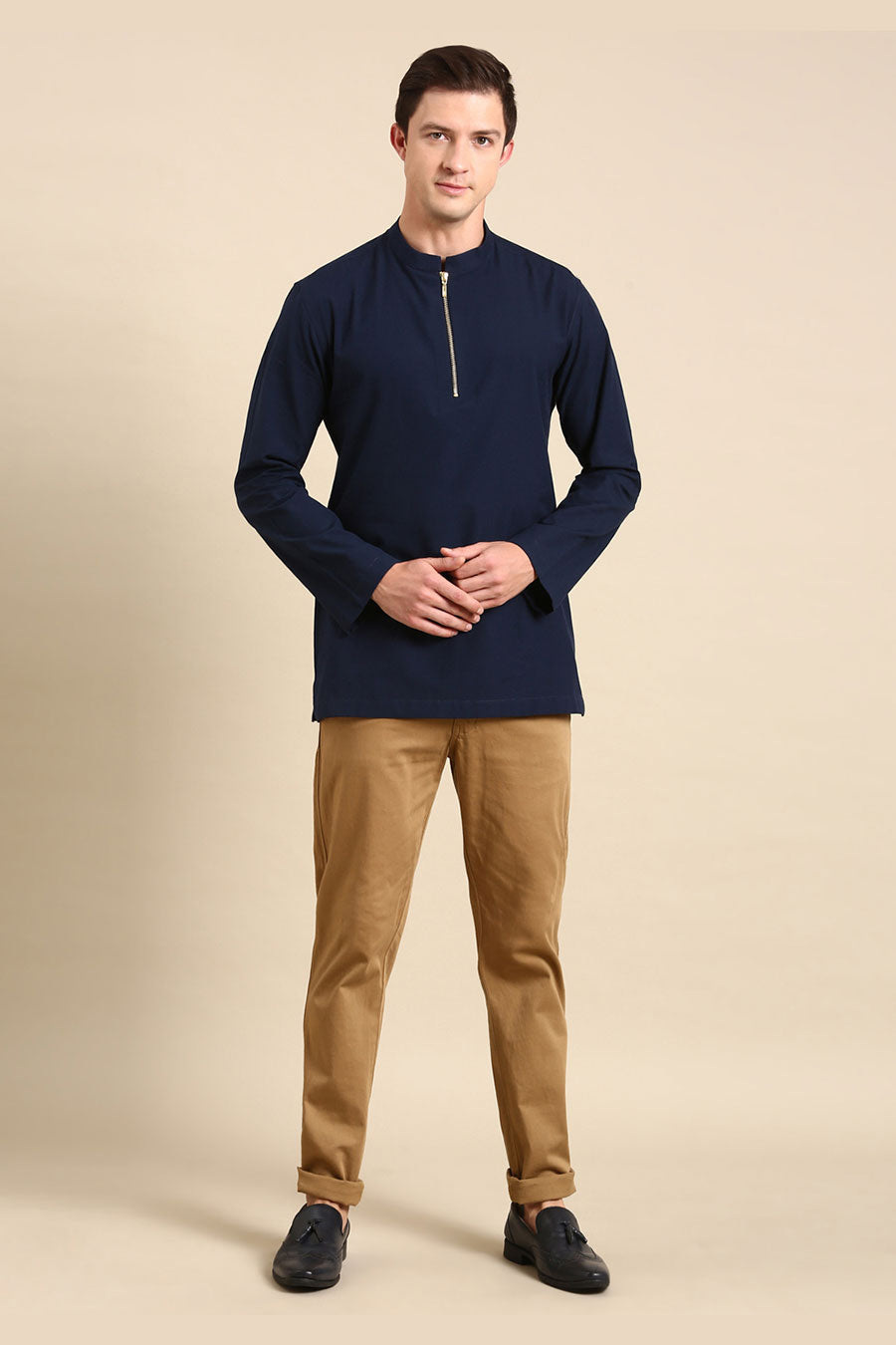 Navy Blue Zipper Short Kurta