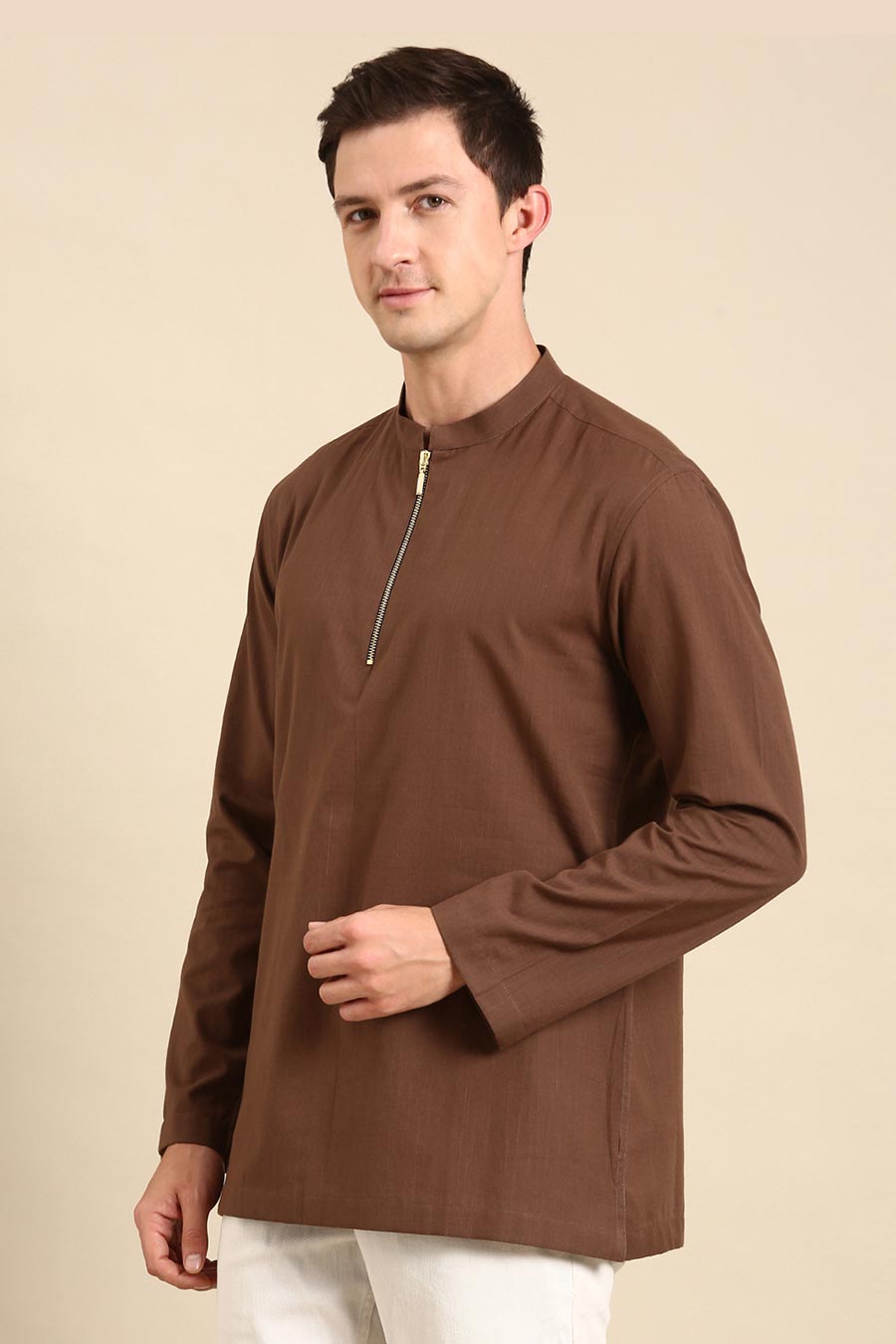 Brown Zipper Short Kurta