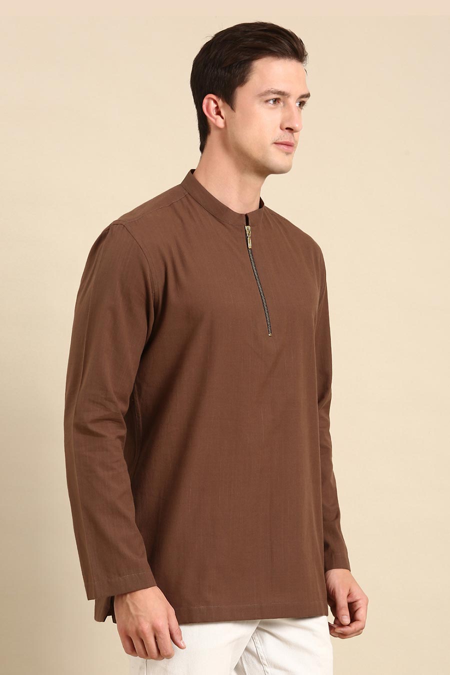 Brown Zipper Short Kurta
