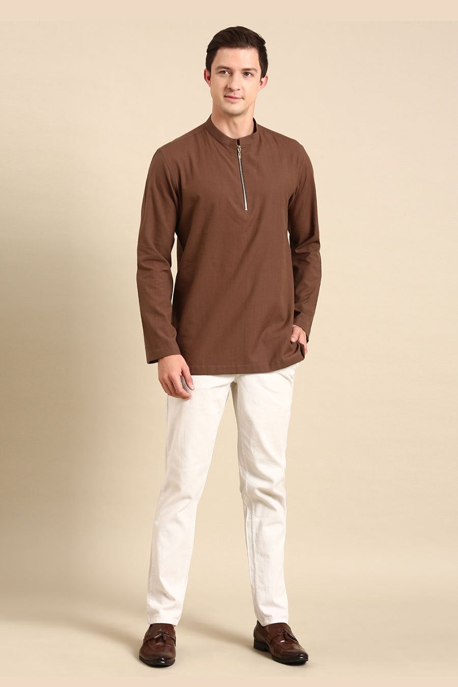 Brown Zipper Short Kurta