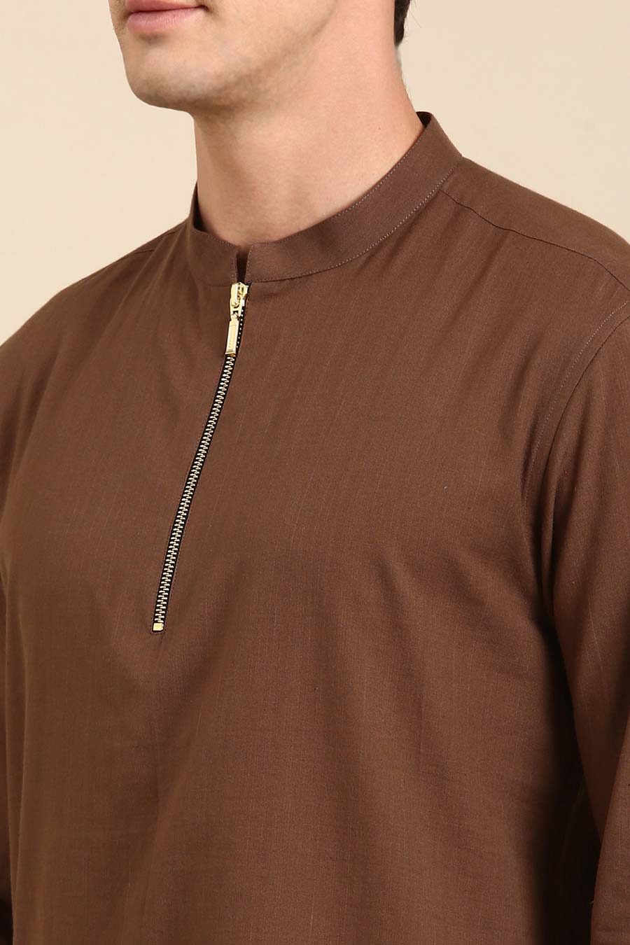 Brown Zipper Short Kurta