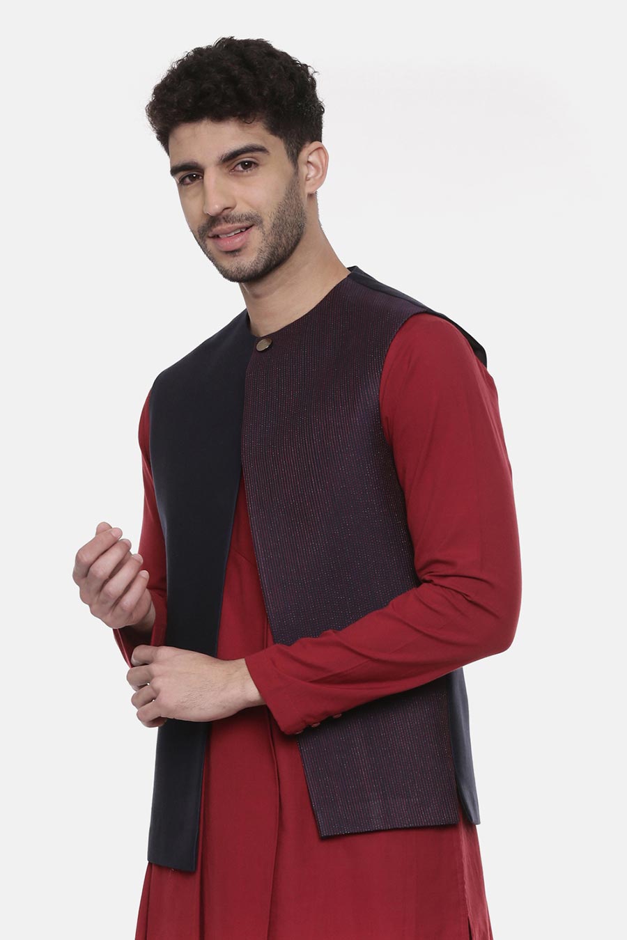 Blue Panelled Front Open Jacket