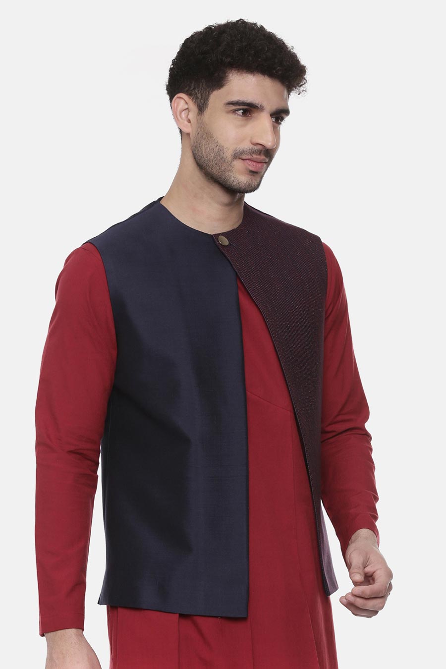 Blue Panelled Front Open Jacket
